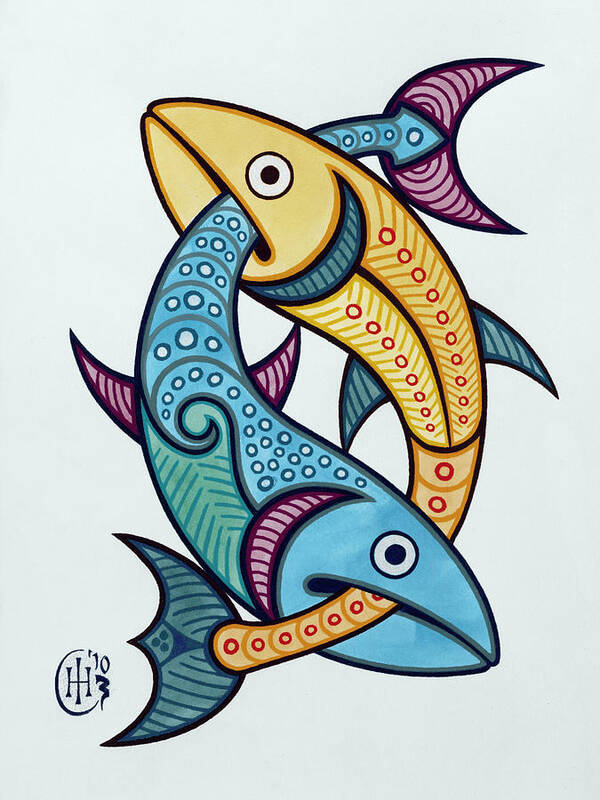 Celtic Zodiac Pisces Fish Knotwork Art Print featuring the painting Pisces by Ian Herriott