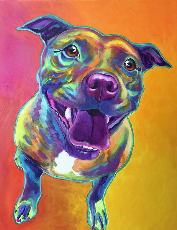 Pet Portrait Art Print featuring the painting Pit Bull - Rainbow by Dawg Painter