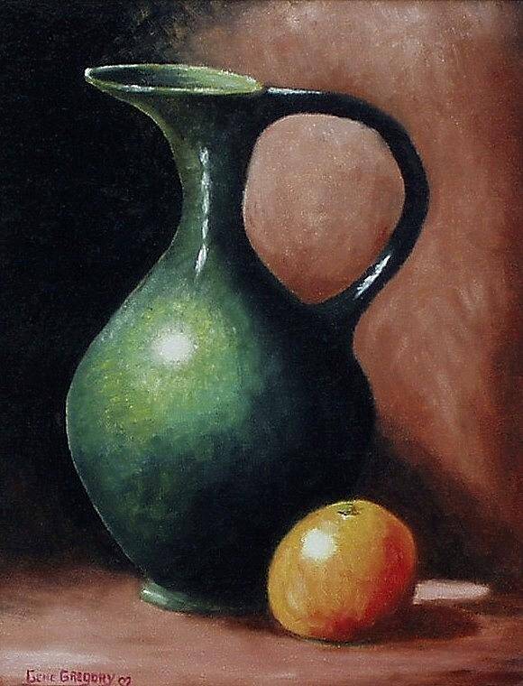 Still Life Art Print featuring the painting Pitcher and orange by Gene Gregory