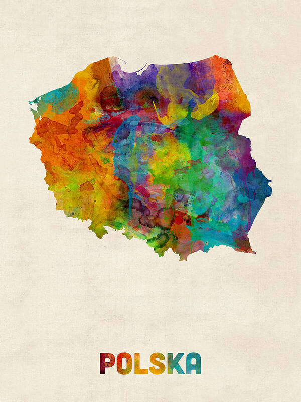 Map Art Art Print featuring the digital art Poland Watercolor Map by Michael Tompsett
