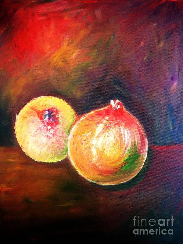 Fruit Art Print featuring the painting Pomegranates From My Garden by Anastasis Anastasi