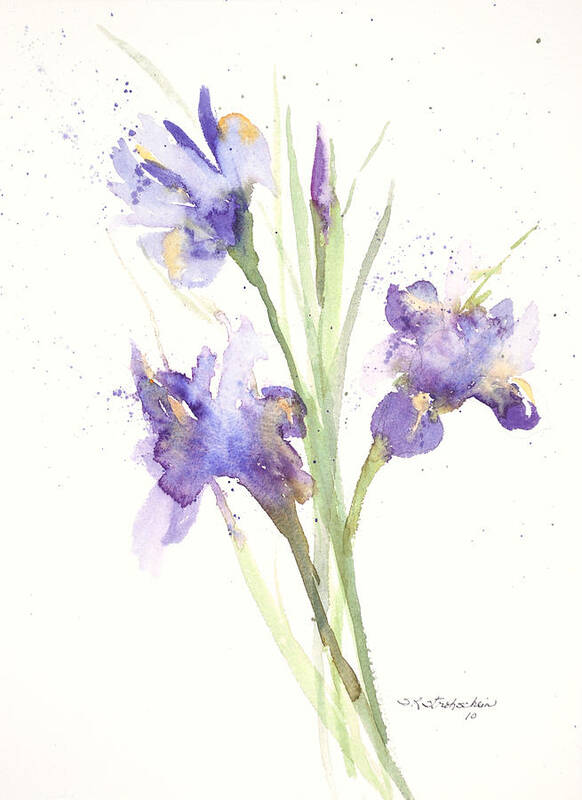Purple Iris Art Print featuring the painting Pond Iris by Sandra Strohschein