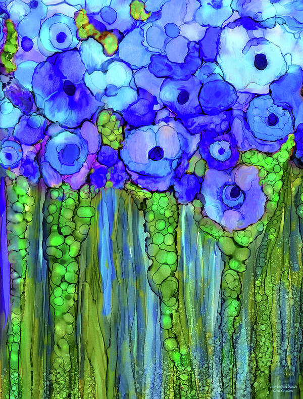 Carol Cavalaris Art Print featuring the mixed media Poppy Bloomies 1 - Blue by Carol Cavalaris