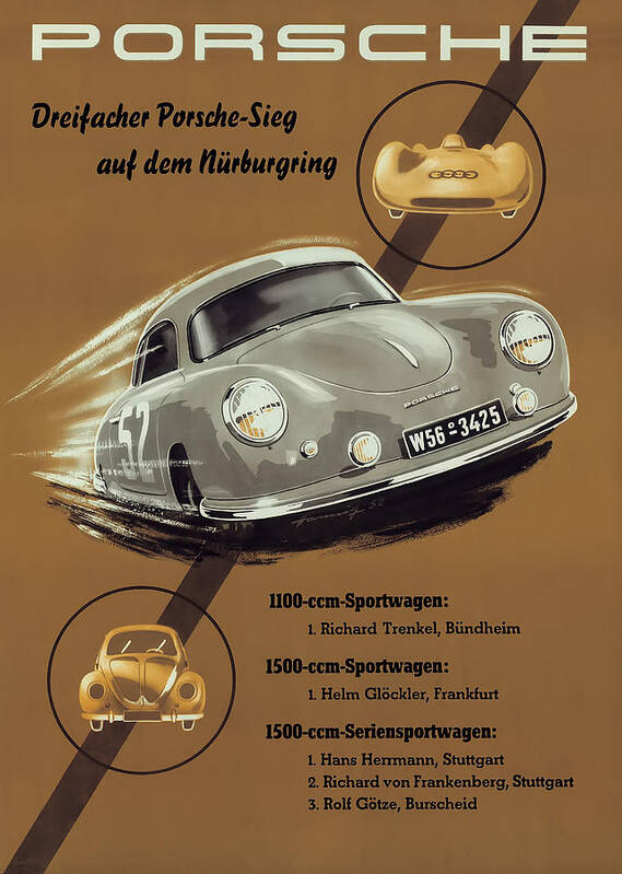 Porsche Art Print featuring the digital art Porsche Nurburgring 1950s vintage poster by Georgia Fowler