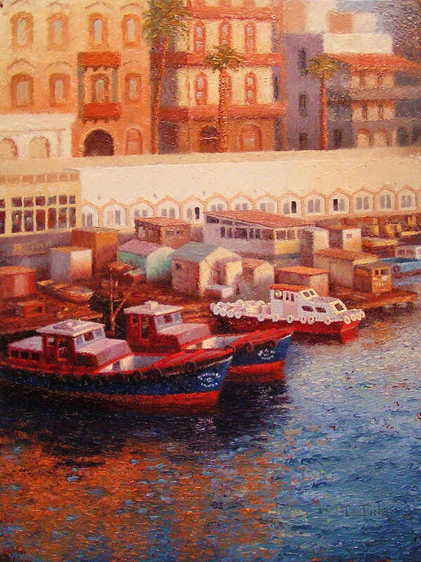 Boats Art Print featuring the painting Port Said at Dawn by Timothy Jones