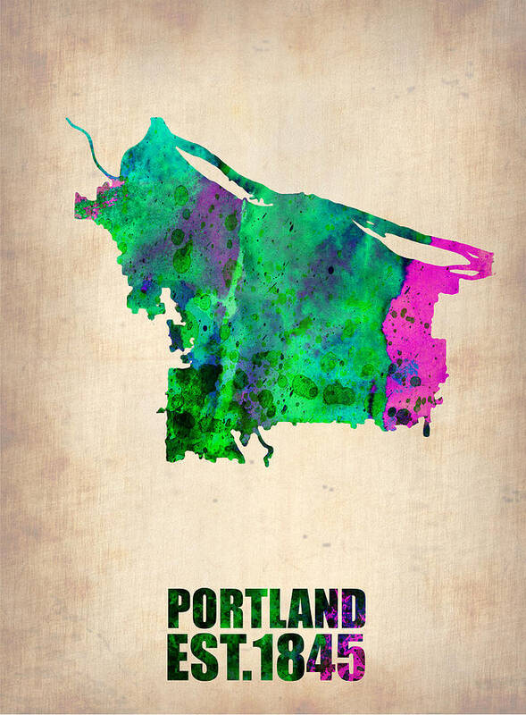 Portland Art Print featuring the digital art Portland Watercolor Map by Naxart Studio