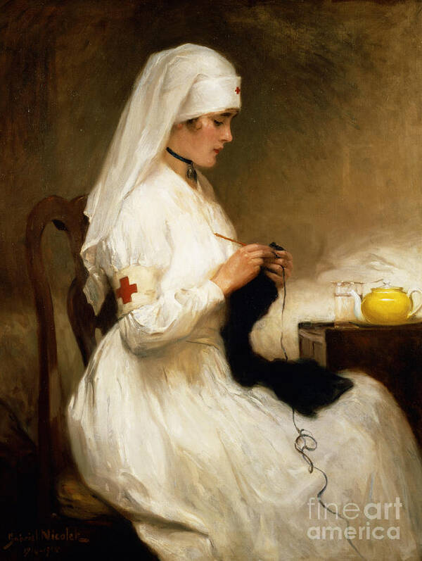 Portrait Art Print featuring the painting Portrait of a Nurse from the Red Cross by Gabriel Emile Niscolet