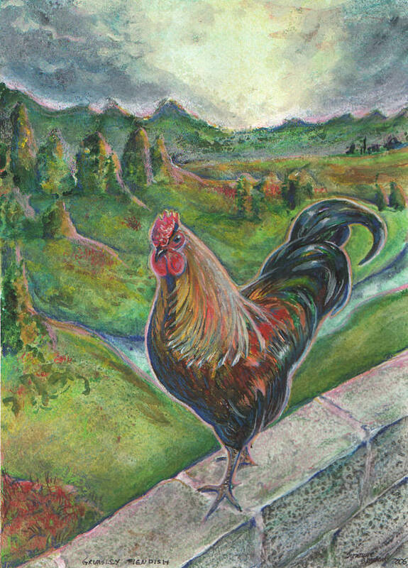 Rooster Art Print featuring the painting Portrait of Grimsley Fiendish by Suzanne Shepherd