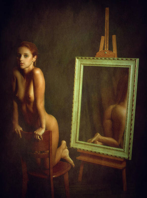 Fine Art Nude Art Print featuring the photograph Portrait With Rear View Mirror by Zachar Rise
