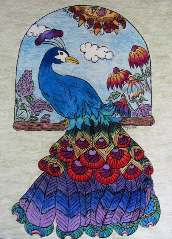 Peacocks Art Print featuring the drawing Proud Peacock by Megan Walsh