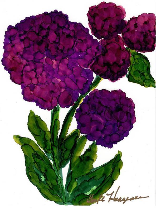 Hydrangea Art Print featuring the painting Purple Hydrangea by Gayle Haagensen