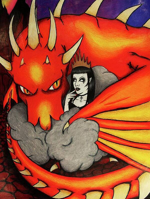 Dragon Art Print featuring the drawing Queen of Dragons by Dakota Cherise