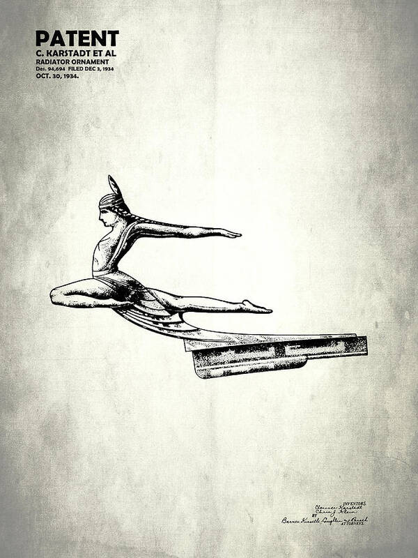 Hood Ornament Art Print featuring the photograph Radiator Cap Patent 1934 by Mark Rogan