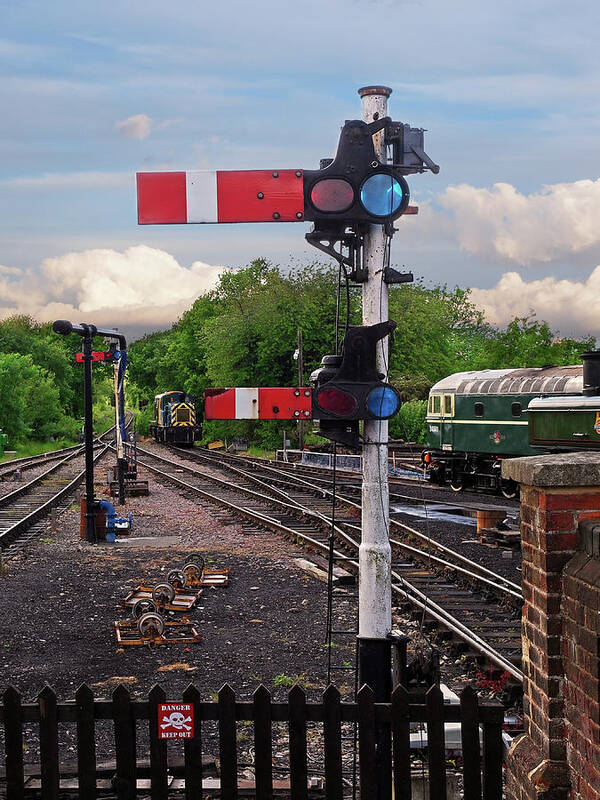 Railroad Tracks Art Print featuring the photograph Railway Signals by Gill Billington