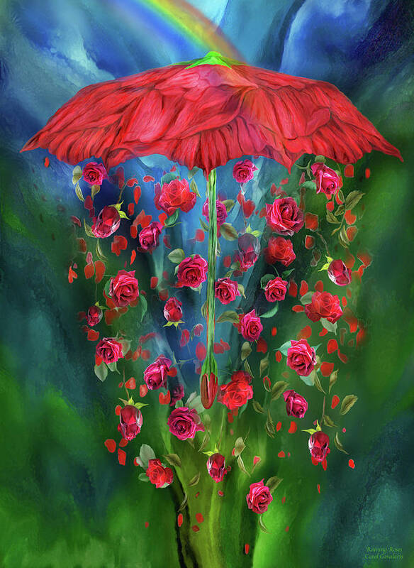 Carol Cavalaris Art Print featuring the mixed media Raining Roses by Carol Cavalaris