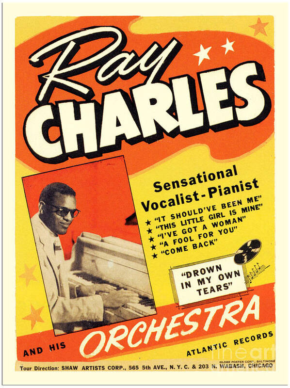 Ray Charles Rock N Roll Concert Poster 1950s Art Print featuring the painting Ray Charles Rock n Roll concert poster 1950s by Vintage Collectables
