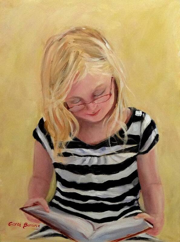 Young Girl Reading Art Print featuring the painting Reading Bee by Carol Berning