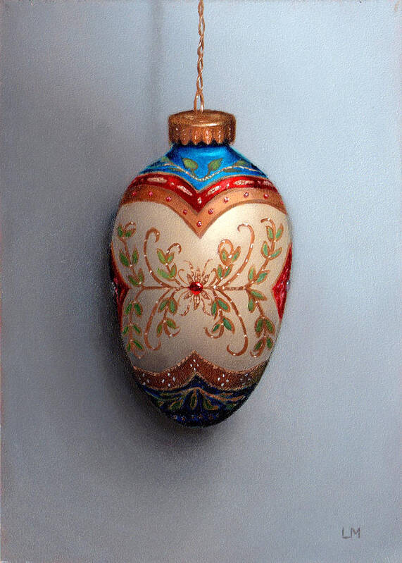 Egg Art Print featuring the painting Red and Blue Filigree Egg Ornament by Linda Merchant