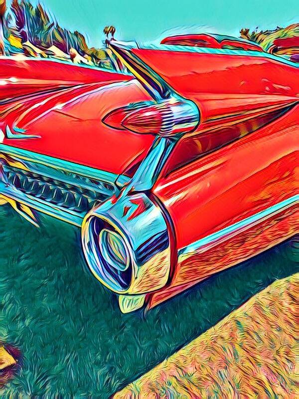 Red Art Print featuring the photograph Red Cadillac tail fin by Dina Calvarese