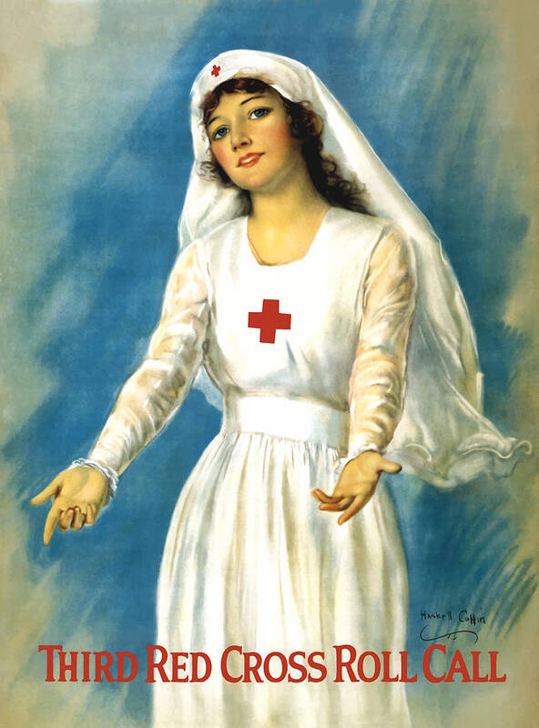 Ww1 Art Print featuring the painting Red Cross Nurse - WW1 by War Is Hell Store