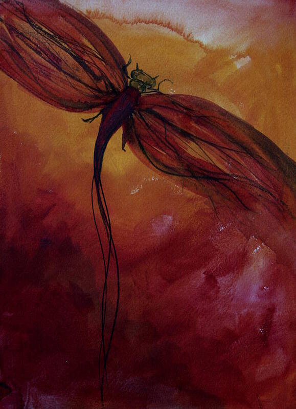 Paint Art Print featuring the painting Red Dragonfly by Julie Lueders 