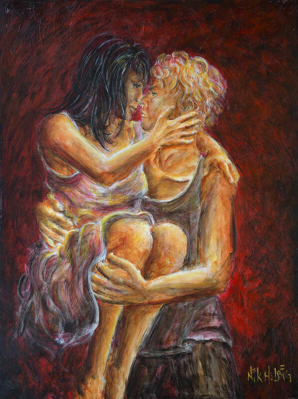 Lovers Art Print featuring the painting Red Lovers 01 by Nik Helbig