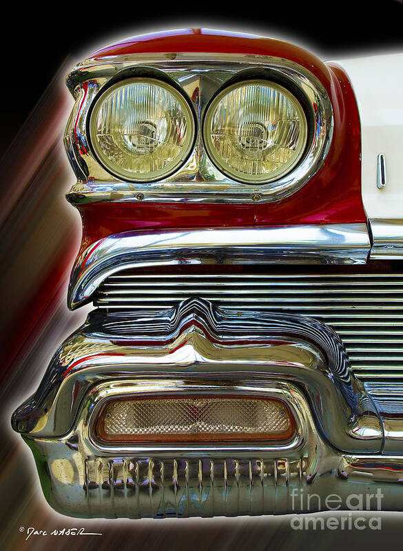 Oldsmobile Art Print featuring the photograph Vintage Chromes In Red And White by Marc Nader