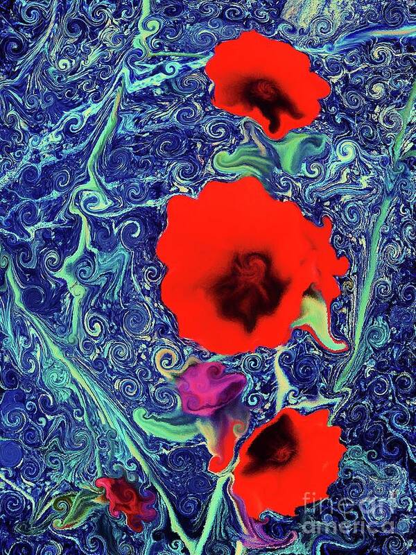 Red Poppy Art Print featuring the digital art Red Poppies by Daniele Smith