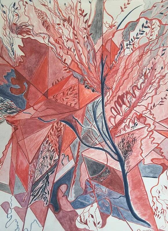 Abstract Art Print featuring the painting Red Tree by Cara Vines