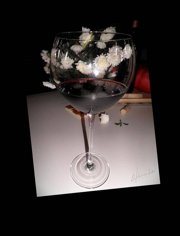 Red Wine Art Print featuring the photograph Red Wine With White Mums by Tonie Cook