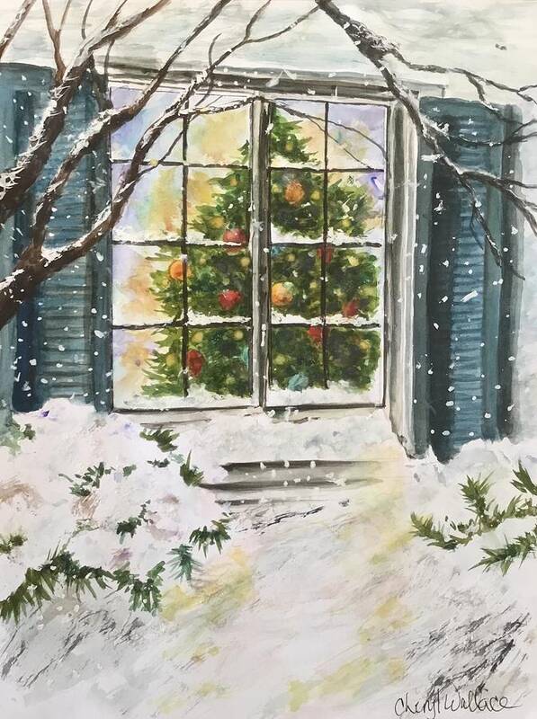 Snow Art Print featuring the painting Reflections of Christmas by Cheryl Wallace