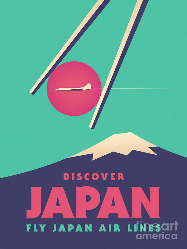 Japan Art Print featuring the digital art Retro Japan Mt Fuji tourism - Green by Organic Synthesis