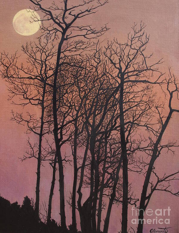 Moon Art Print featuring the painting Rising of the moon by Barbara Barber