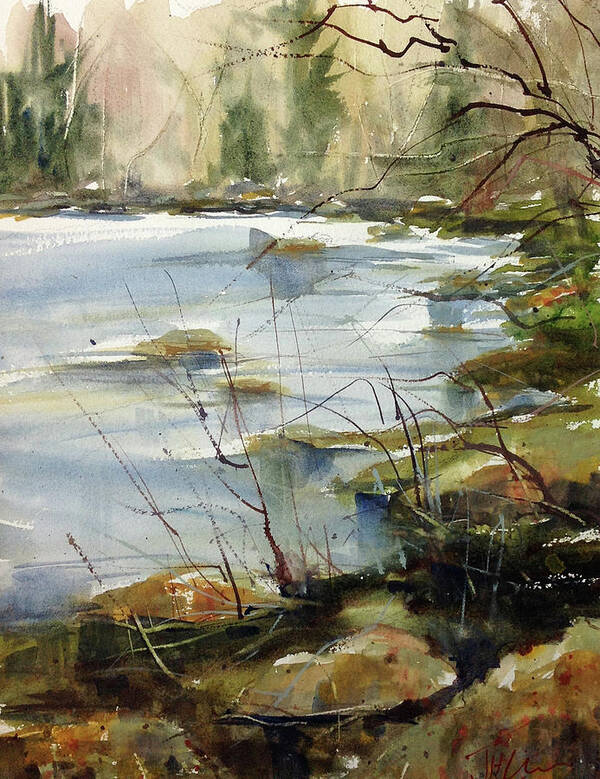 Watercolor Art Print featuring the painting Rivers Edge by Judith Levins
