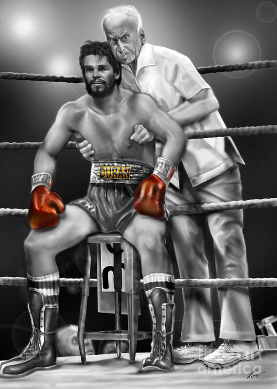 Roberto Duran Art Print featuring the painting Roberto Red Gloves of Gray by Reggie Duffie