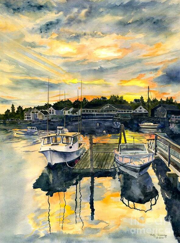 Boats Art Print featuring the painting Rocktide Sunset by Melly Terpening
