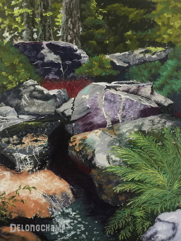 Rocky Creek Art Print featuring the pastel Rocky Creek by Gerry Delongchamp