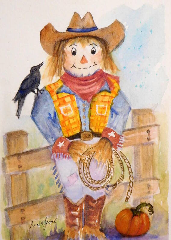 Scarecrows Art Print featuring the painting Rodeo Sam by Anna Jacke