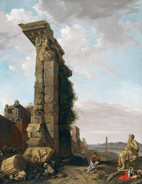Landscape Art Print featuring the painting Roman ruins port sculptures by Bartholomeus Breenbergh