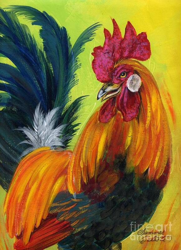 Rooster Art Print featuring the painting Rooster Kary by Summer Celeste