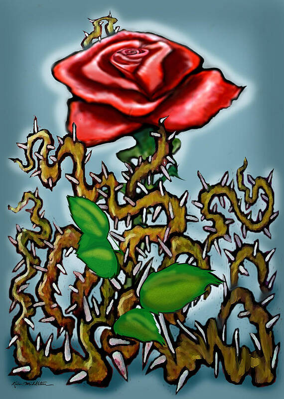 Rose Art Print featuring the painting Rose n Thorns by Kevin Middleton