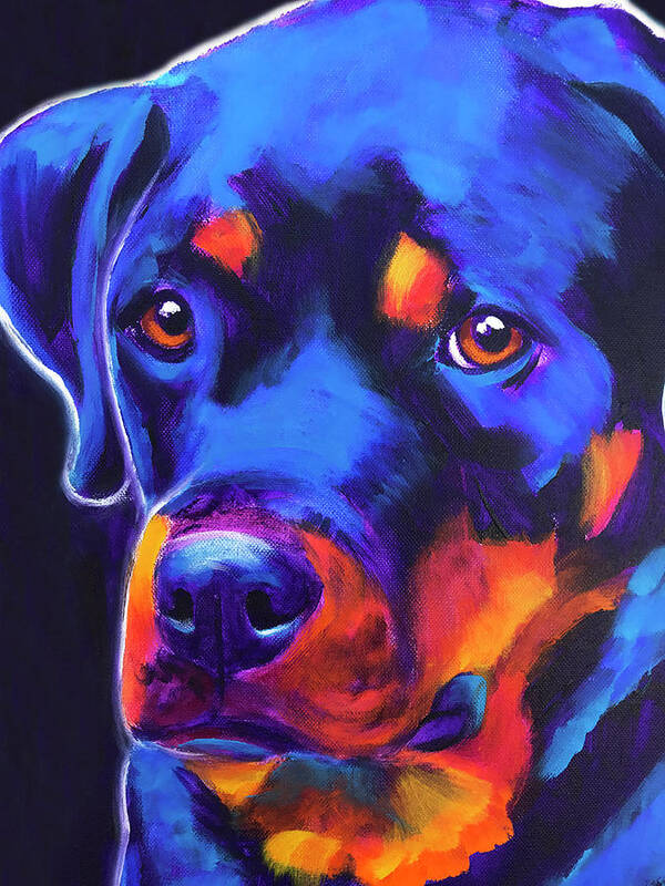 Pet Portrait Art Print featuring the painting Rottweiler - Dexter Serious by Dawg Painter