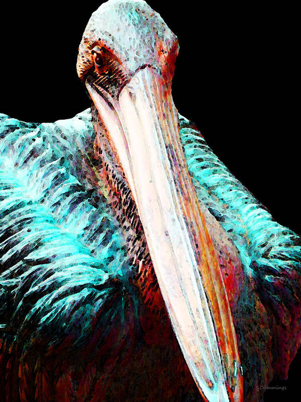 Pelican Art Print featuring the painting Rusty - Pelican Art Painting by Sharon Cummings by Sharon Cummings