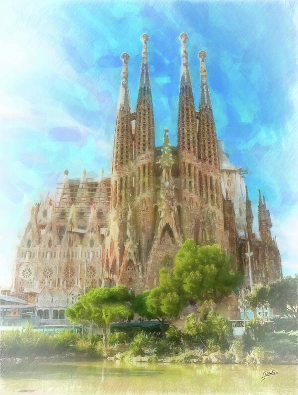 Sagrada Familia Art Print featuring the painting Sagrada Familia by Joaquin Abella