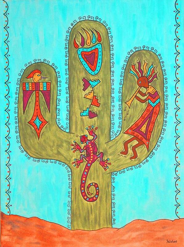 Saguaro Art Print featuring the painting Saguaro Soiree by Susie WEBER