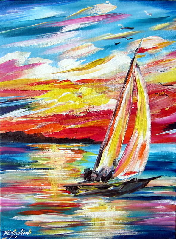 Sails Art Print featuring the painting Sailing In The Indian Ocean Summer by Roberto Gagliardi