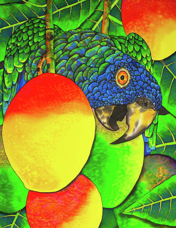 Bird Art Print featuring the painting Saint Lucia parrot with mangos by Daniel Jean-Baptiste