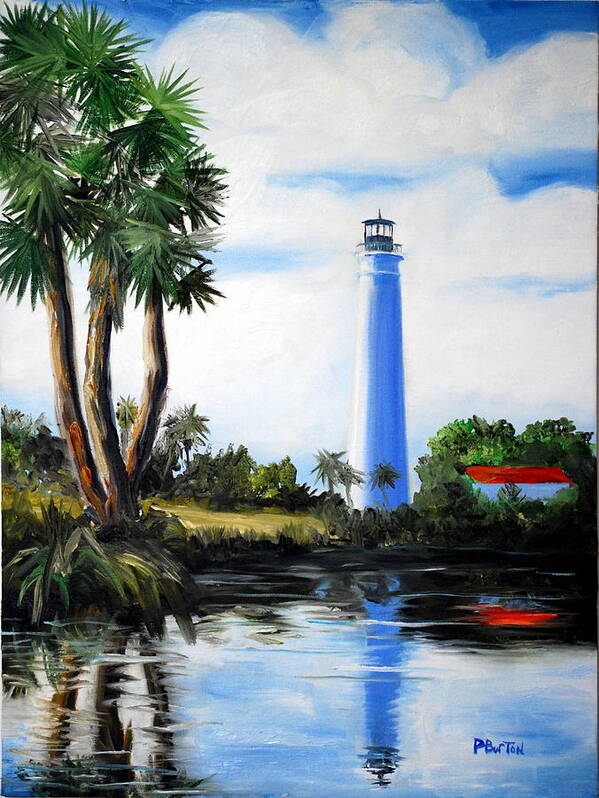 Light House Florida Saint Marks River Ocean Sea Palms Seacapes Art Print featuring the painting Saint Marks River Light House by Phil Burton