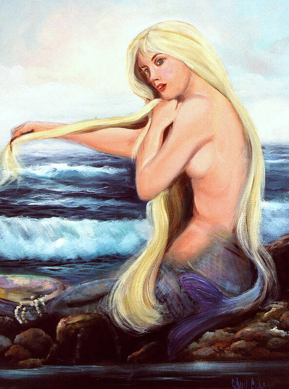 Mermaid Art Print featuring the painting Samantha by Sally Seago