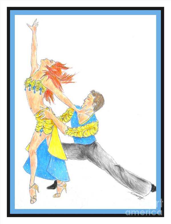 Energy Art Print featuring the drawing Samba - Portrait of 2 Samba Dancers by Jayne Somogy